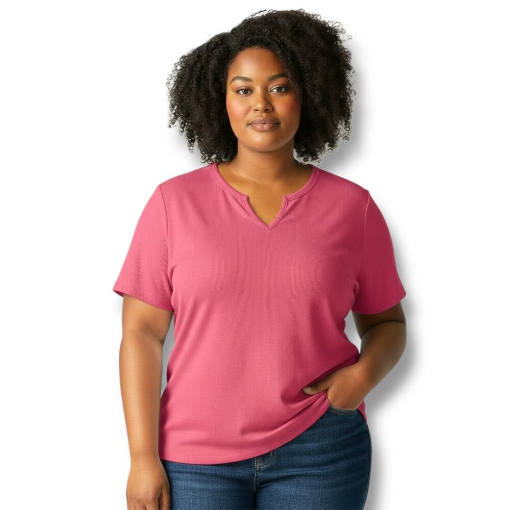 Torrid Women's Super Soft Ribbed Short V-Neck Sleeve T-Shirt 4X Pink Plus Size